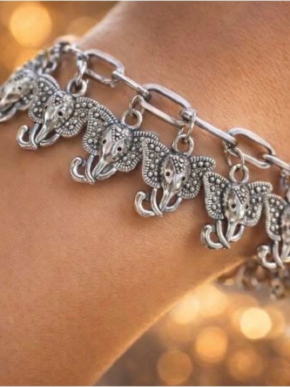 Hand Crafted Stainless Steel Elephant Charm Bracelet - Women Jewelry